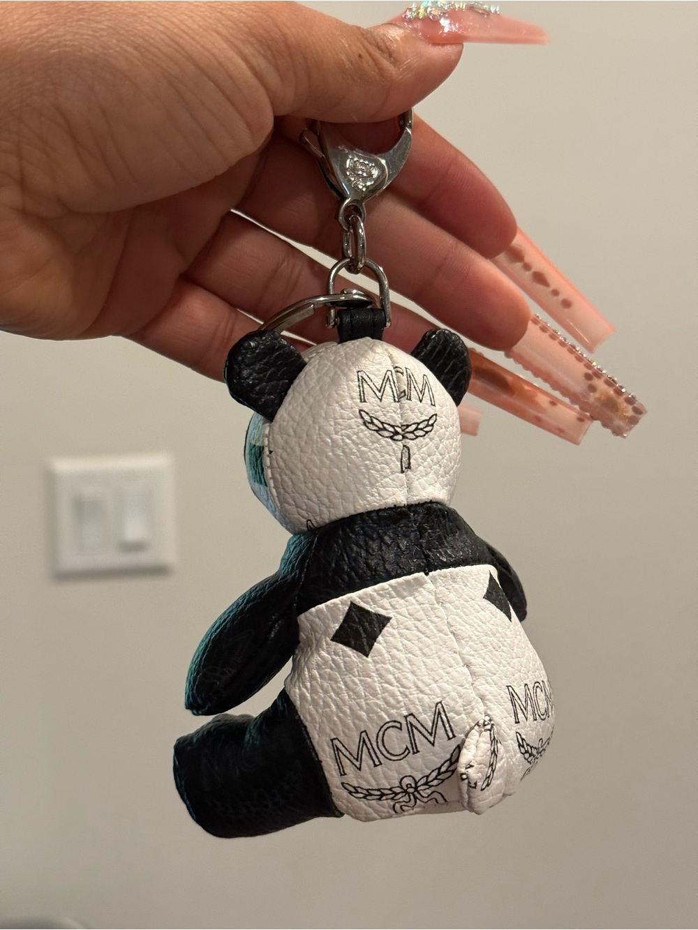 MCM Black and White Panda Leather Charm Keyring - Picture 5 of 8